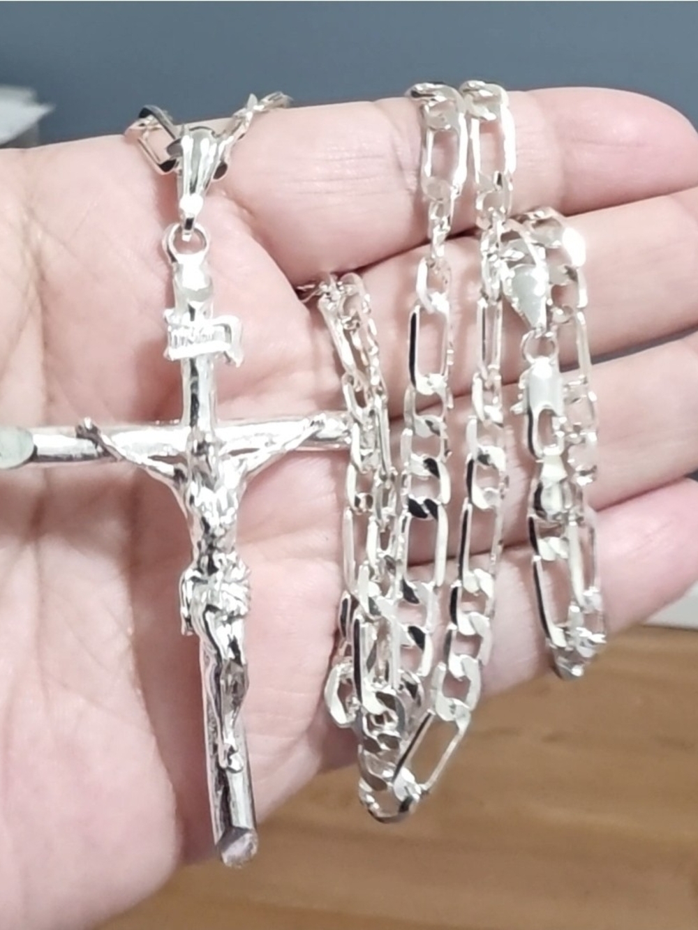 Men's White Gold Plated Crucifix Pendant Necklace - Silver